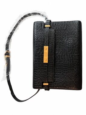 Authentic Saint Laurent Calfskin Crocodile Embossed Manhattan Baguette